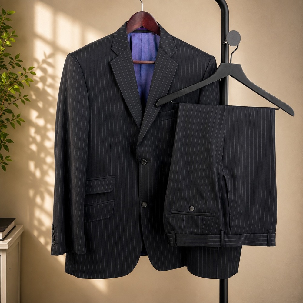 Ted Baker Endurance Suit Men's 40S Charcoal Pinstripe Wool 2 Piece Tailored
